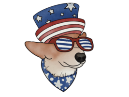 Gnome and puppy in watercolor for Fourth of July png