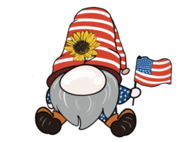Gnome and puppy in watercolor for Fourth of July png