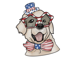 Gnome and puppy in watercolor for Fourth of July png