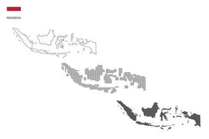 3 versions of Indonesia map city vector by thin black outline simplicity style, Black dot style and Dark shadow style. All in the white background.