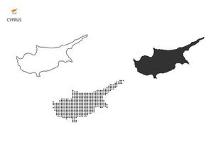 3 versions of Cyprus map city vector by thin black outline simplicity style, Black dot style and Dark shadow style. All in the white background.