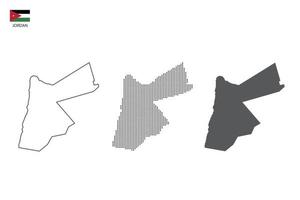 3 versiones del vector de la ciudad del mapa de Jordania por estilo de simplicidad de contorno negro delgado, estilo de punto negro y estilo de sombra oscura. todo en el fondo blanco.