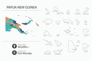 Map of Papua New Guinea with detailed country map. Map elements of cities, total areas and capital. vector