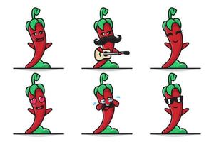 Bundle Set Illustration of Cute Chili Character with Different Expression vector