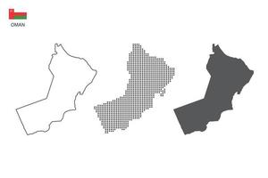 3 versions of Oman map city vector by thin black outline simplicity style, Black dot style and Dark shadow style. All in the white background.