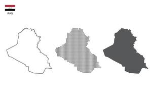 3 versions of Iraq map city vector by thin black outline simplicity style, Black dot style and Dark shadow style. All in the white background.