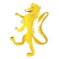 Golden lion in realistic style. Heraldic symbol, Icon. Colorful PNG illustration.