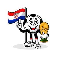 mascota caricatura fútbol croacia bandera con trofeo ganador mundial vector