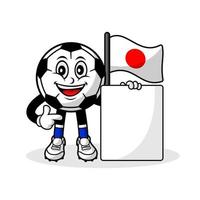 mascota, caricatura, fútbol, japón, bandera, con, bandera vector