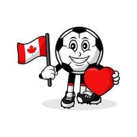 mascota dibujos animados fútbol amor canadá bandera diseño vector