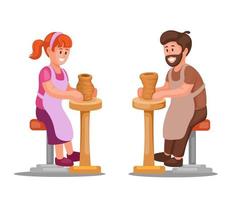 People in potter class making clay vase, craft handmade artist illustration vector