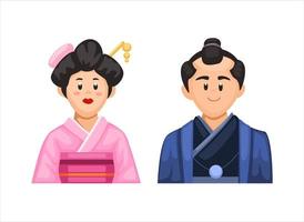 vector de ilustración de conjunto de caracteres de pareja de uniforme de boda de kimono tradicional japonés