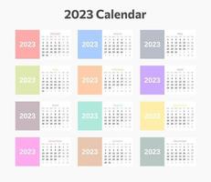 Calendario 2023 moderno y minimalista. Plantilla de calendario 2023 con estilo moderno. plantilla de calendario 2023 con estilo minimalista vector