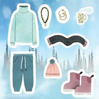 elementos esenciales de ropa de invierno de acuarela vector