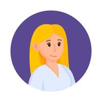 Vector illustration of a beautiful blonde in a purple circle on a white background. Office worker.
