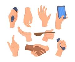 A set of human hands performing different actions. vector