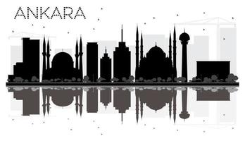 Ankara City skyline black and white silhouette with reflections. vector