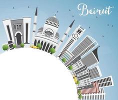 Beirut Skyline with Gray Buildings, Blue Sky and Copy Space. vector