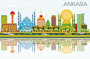 Ankara Skyline with Color Buildings, Blue Sky and Reflections. vector