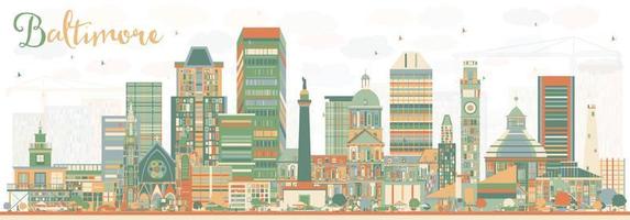 Abstract Baltimore Skyline with Color Buildings. vector