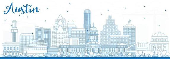 Outline Austin Skyline with Blue Buildings. vector