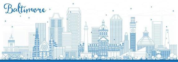 Outline Baltimore Skyline with Blue Buildings. vector