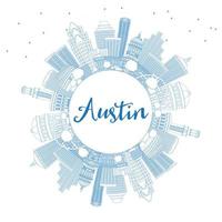 Outline Austin Skyline with Blue Buildings and Copy Space. vector
