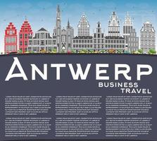 Antwerp Skyline with Gray Buildings, Blue Sky and Copy Space. vector