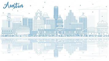 Outline Austin Skyline with Blue Buildings and Reflections. vector