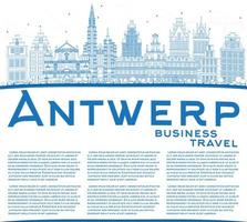 Outline Antwerp Skyline with Blue Buildings and Copy Space. vector