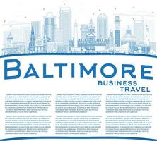 Outline Baltimore Skyline with Blue Buildings and Copy Space. vector