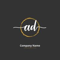 AD Initial handwriting and signature logo design with circle. Beautiful design handwritten logo for fashion, team, wedding, luxury logo. vector