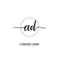 AD Initial handwriting and signature logo design with circle. Beautiful design handwritten logo for fashion, team, wedding, luxury logo. vector