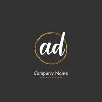 AD Initial handwriting and signature logo design with circle. Beautiful design handwritten logo for fashion, team, wedding, luxury logo. vector