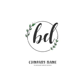 bd escritura a mano inicial y diseño de logotipo de firma con círculo. hermoso diseño de logotipo escrito a mano para moda, equipo, boda, logotipo de lujo. vector