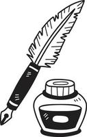 Hand Drawn Ink bottle and nib illustration vector