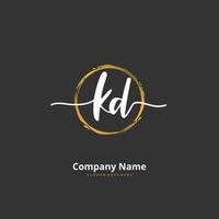 kd escritura a mano inicial y diseño de logotipo de firma con círculo. hermoso diseño de logotipo escrito a mano para moda, equipo, boda, logotipo de lujo. vector