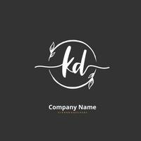 kd escritura a mano inicial y diseño de logotipo de firma con círculo. hermoso diseño de logotipo escrito a mano para moda, equipo, boda, logotipo de lujo. vector
