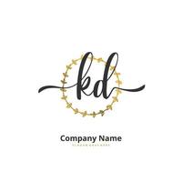kd escritura a mano inicial y diseño de logotipo de firma con círculo. hermoso diseño de logotipo escrito a mano para moda, equipo, boda, logotipo de lujo. vector