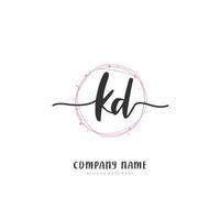 kd escritura a mano inicial y diseño de logotipo de firma con círculo. hermoso diseño de logotipo escrito a mano para moda, equipo, boda, logotipo de lujo. vector