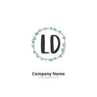 LD Initial handwriting and signature logo design with circle. Beautiful design handwritten logo for fashion, team, wedding, luxury logo. vector