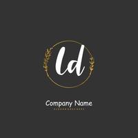 ld escritura a mano inicial y diseño de logotipo de firma con círculo. hermoso diseño de logotipo escrito a mano para moda, equipo, boda, logotipo de lujo. vector