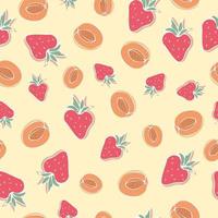 Seamless pattern with strawberries and peach on a yellow background Vector