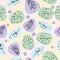 Modern hand drawn abstract seamless pattern with monstera and organic shapes. vector