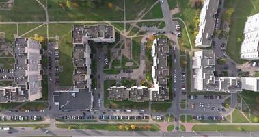 aerial panoramic view over residential area with high-rise buildings video