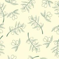 Green Olive seamless pattern. Hand drawn olive branch background. vector