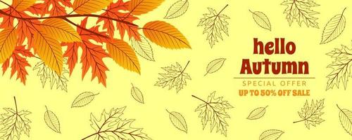 autumn theme illustration, sales banner template, vector, eps10, editable vector