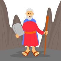 bible illustration, moses carrying two stones containing the 10 commandments of God, vector, eps10, editable vector