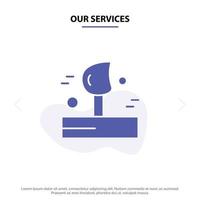 Our Services Blowing Weather Wind Winter Solid Glyph Icon Web card Template vector