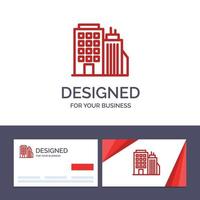 tarjeta de visita creativa y plantilla de logotipo edificio oficina torre oficina central ilustración vectorial vector